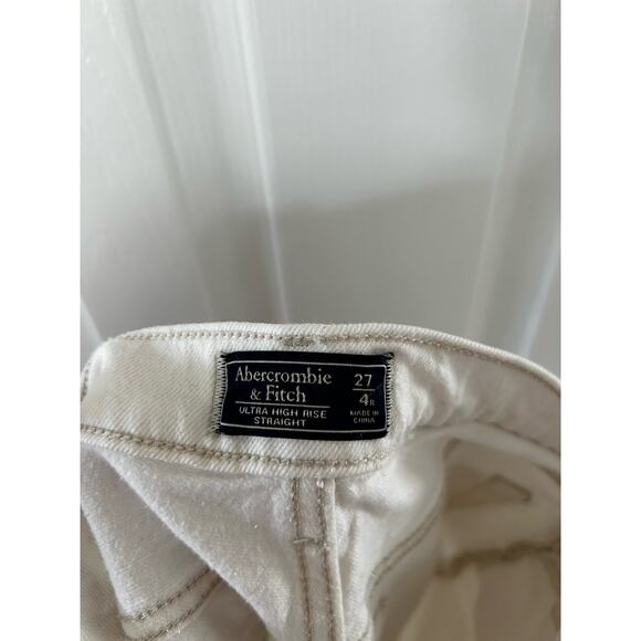 Abercrombie & Fitch White Stone Wash Button Fly Ultra High Rise Straight - Picture 5 of 7